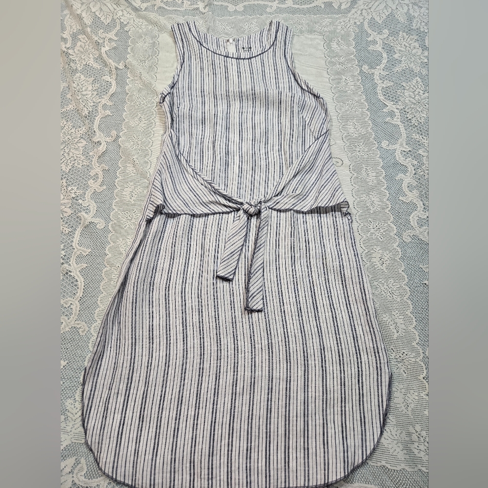 Three Dots Striped 100% Linen Dress Blue, White Sz Mediun Sleeveless - Picture 6 of 10